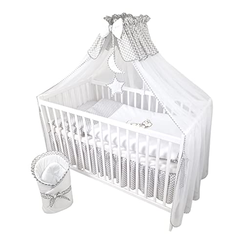 Conjunto de Berço e Roupa de Cama Bello24 Happy Leo Cinza Bello24 - Acessórios para berço e cama infantil - berço, roupa de cama, cinza