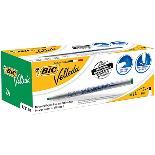 Marcadores Bic Velleda Ponta Fina Verde (Caixa de 24) BIC - Marcadores e marcadores de texto - ponta fina, tinta à base de água, 24 unidades, corpo em borracha