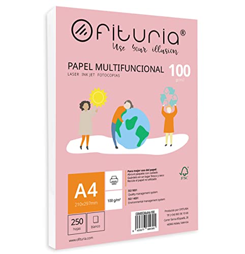Pack 250 Folhas A4 Brancas 100G 25X30Cm OFITURIA - Papel de impressora e copiadora - 250 folhas, a4, 100g/m², impressão laser