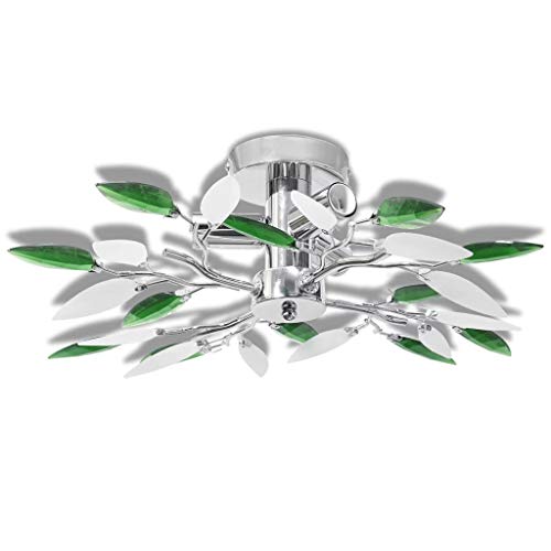 Candeeiro de Teto VidaXL com Folhas de Acrílico e Cristal - Branco e Verde vidaXL - Luminárias Decorativas - folhas acrílicas, cristal, branco, verde