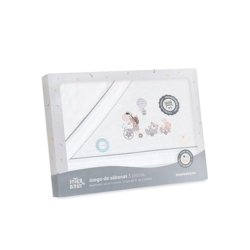 Conjunto de Lençóis para Berço FRANELA Bicicleta Cinza e Branco Interbaby - Lençóis - berço, conjunto, cinza, branco