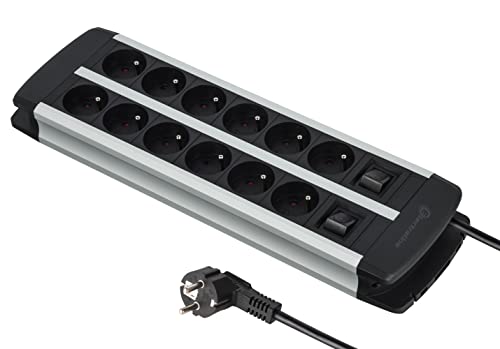 Extensão Elétrica ELECTROLINE ALU-Line (12 Tomadas) Electraline - Filtros de linha e supressores de surtos - 12 tomadas, 3500w, montagem na parede, armazenamento do cabo