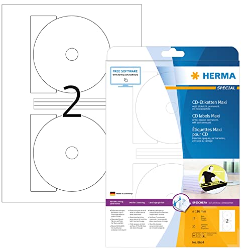Herma CD labels Maxi white ø 116 SuperPrint 20 pcs. HERMA - Papel de impressora e copiadora - herma, cd labels, maxi, branco, superprint