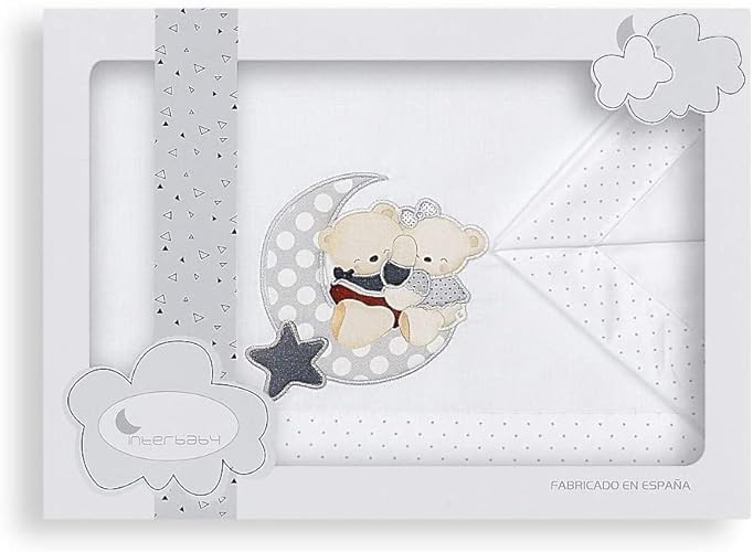Lençol para Berço INTERBABY Osos Amoroso Cinza (Algodão - 60 x 120 cm) Interbaby - Roupa de cama e cama - algodão, 60 x 120 cm, berço, cinza