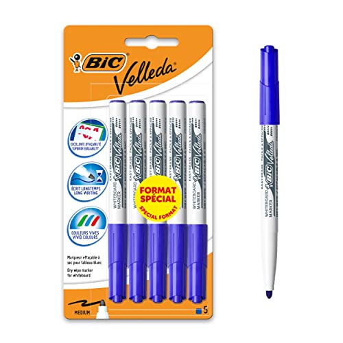 Marcador Bic Velleda Azul (5 Unidades) BIC - Marcadores e marcadores de texto - papel, cartão, tinta lavável, 45mm