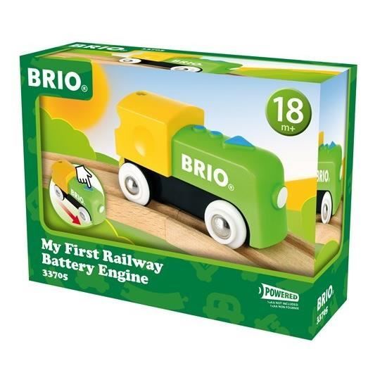 BRIO My First Railway Battery Engine 30103 | Verde, Amarelo, Preto (Jogos de Sociedade) BRIO - Comboios de brincar e conjuntos de comboios - locomotiva elétrica, pilhas, botão, carrinhos