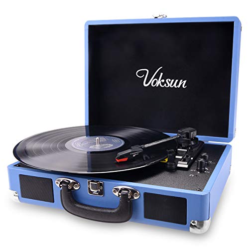 Gira-Discos VOKSUN com Bluetooth e Gravação em USB (Azul) VOKSUN - Gira-discos e leitores de vinil - bluetooth, gravação usb