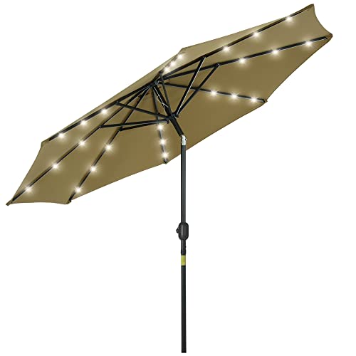 Guarda-Sol Outsunny com Luzes Led e Poste Removível | 2.68x2.38m - Bege Outsunny - Guarda-sóis e toldos de exterior - guarda-sol, outsunny, luzes LED, poste removível, 2.68x2.38m, bege