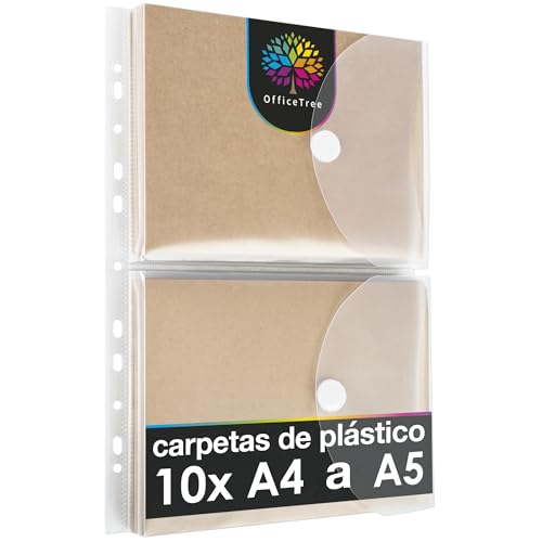 OfficeTree 10x Pasta plástica A5 como formato A4 e 120 etiquetas de reforço para buracos ILP GmbH - Pastas e capas de relatório - pasta plastica, A5, formato A4, 120 etiquetas