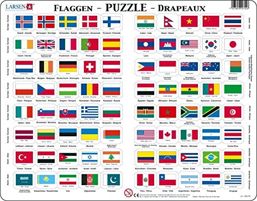 Puzzle LARSEN 80 Peças Bandeiras do Mundo em Alemão Larsen - Quebra-cabeças de encaixar - puzzle, madeira, bandeiras do mundo, 80 peças