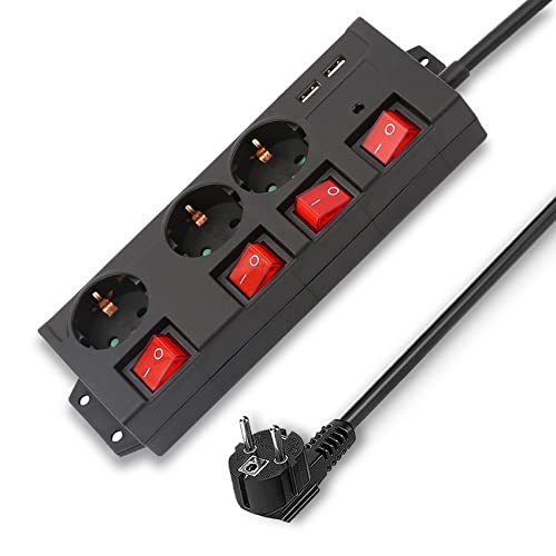 Extensão Elétrica CECOTEC Powerline 360º (3 Tomadas - Tipo F - 2 m) KS - Fios e cabos elétricos - 3 tomadas, interruptores individuais, proteção contra sobrecargas, 2 m