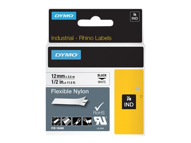 Fita para Etiquetadora DYMO 12mm Removable Nylon Tape DYMO - Fitas de etiquetas e recargas - nylon, flexível, resistente à água, superfícies lisas