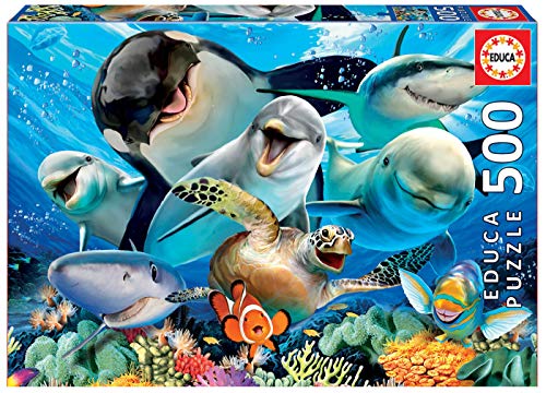 Puzzle 2D JUMBO Selfie Underwater (Idade Mínima: 12 Anos - 500 Peças) EDUCA - Quebra-cabeças - 500 peças, cartão, caixa pvc, selfie submarino