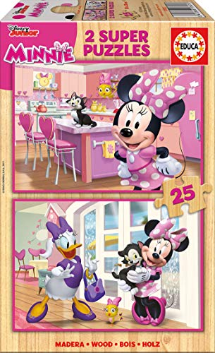 Puzzle MADERA 2X25 MINNIE HAPPY HELPERS EDUCA - Quebra-cabeças de encaixar - madeira, 25 peças, fácil montagem, Minnie Happy Helpers