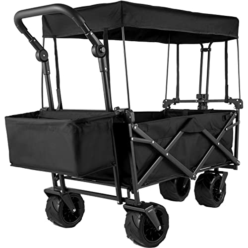 Carrinho HAPPYBUY Dobrável com Toldo (Preto - Poliéster) Happybuy - Carrinhos de utilidade - dobrável, toldo, poliéster