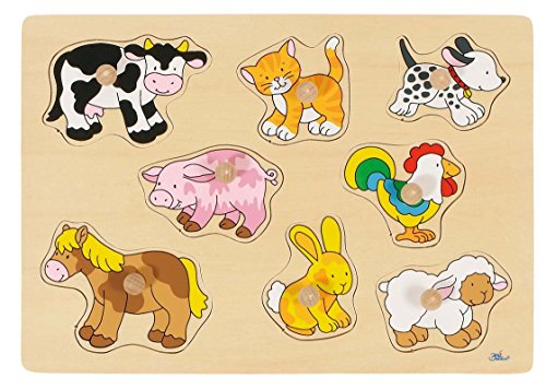 Puzzle 2D GOKI Farming (Idade Mínima: 3 - Peças) Goki - Quebra-cabeças de madeira e com pinos - madeira, 8 peças, fazenda, animais