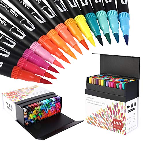 Marcador para Crianças HHHOUU 100 Cores (Recondicionado Como Novo) HOHUHU - Marcadores e marcadores de texto - 100 cores, alta qualidade, mistura de tons, aquarela