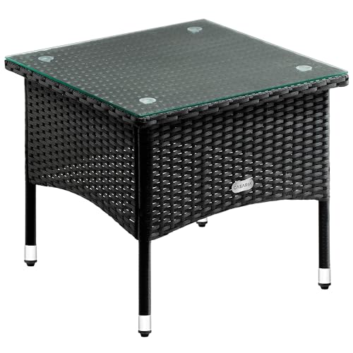 Mesa de Centro em Poli-Rattan Preto 50X50X45 Cm CASARIA Casaria - Móveis de exterior - poli-rattan, 50x50x45 cm, vidro, 4 pés ajustáveis