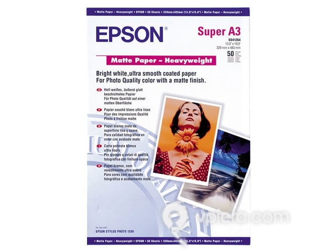 Papel de Impressão EPSON Matte Paper Heavy Weight DIN A3+ 50 Folhas Epson - Papel de impressora e copiadora - epson, papel impressão, matte paper, peso pesado, din a3+