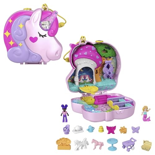 Conjunto de Bonecos temáticos para crianças POLLY POCKET Compact Set Unicorn Forest Mattel - Brinquedos - conjunto, bonecos, temáticos, crianças, Polly Pocket, compact set, unicorn forest
