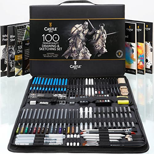 Estojo com 100 Unidades de Arte Castle Art Supplies Castle Art Supplies - Kits de desenho e pintura - 100 unidades, estojo resistente, fecho de correr, organizado
