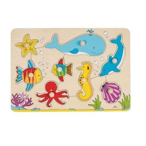 Puzzle GOKI Wooden Sea Animals 8 Peças Marinha Goki - Quebra-cabeças de madeira e com pinos - puzzle, madeira, 8 peças, animais marinhos