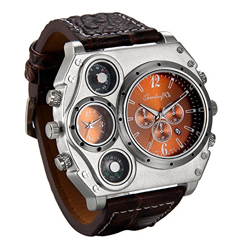 Relógio Desportivo JEWELRYWE 3DQ-1001 (Aço e Couro - Preto) JewelryWe - Relógios - aço, couro, preto, 3DQ, termómetro