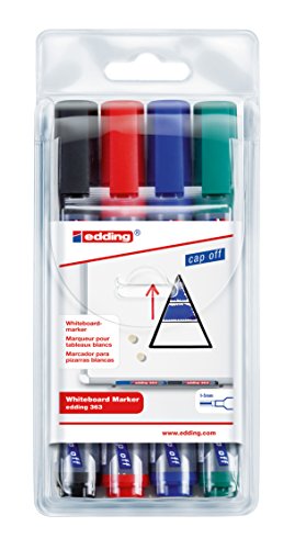 Marcadores EDDING 653 Ponta de Cinzel (Multicor - 4 Unidades) Edding - Marcadores e marcadores de texto - multicor, ponta de cinzel, preto, azul, verde, vermelho