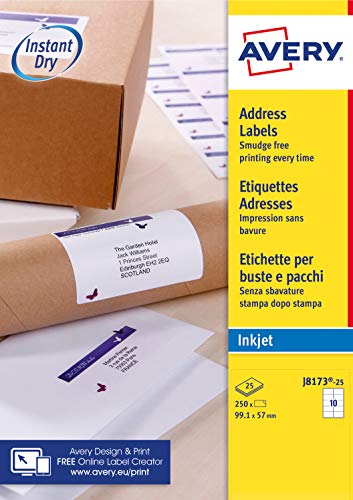 Etiquetas AVERY J8163-25 Branco Rectângulo Permanente Avery - Etiquetas de endereço - 62x25mm, 100 etiquetas, permanente