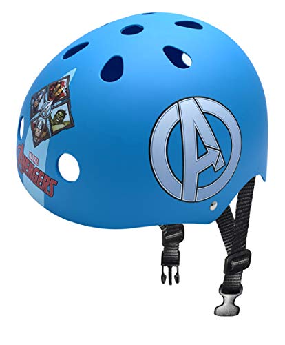 Capacete de Skate MARVEL Capa de Skate Avenger Azul STAMP - Carimbos de borracha de escritório - 54-60 cm, correias reguláveis, estrutura EPS, respiradores