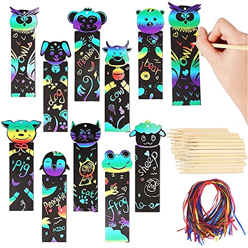 Marcador Livro e Papel de Raspar com Design Animal VEGCOO - Marcadores de página - design animal, 56 marcadores, 60 cordas, 60 lápis