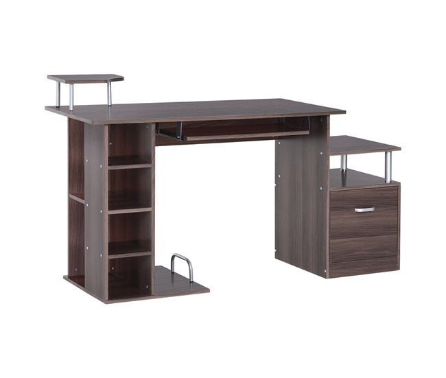 Secretária HOMCOM Castanho (152x60x88cm - MDF) HOMCOM - Mesas - madeira, castanho, 152x60x88cm