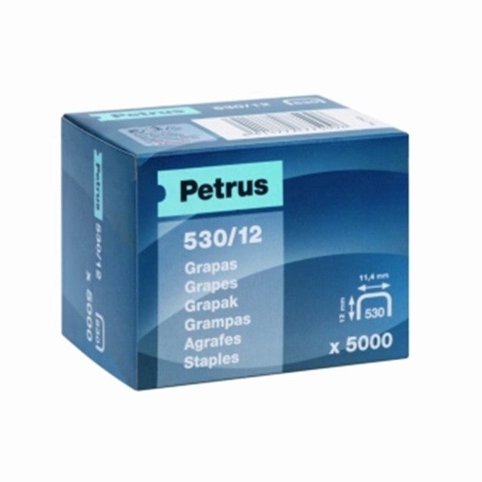 Caixa de Aramas PETRUS 530/12mm (5.000 Un) Petrus - Grampos industriais - alta resistência, aço inoxidável, 12 mm, 5.000 unidades