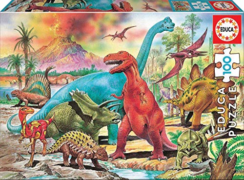 Puzzle EDUCA BORRAS Dinosaurios (Idade Mínima: 9 Anos - 100 Peças) EDUCA - Quebra-cabeças de encaixar - cartão, encaixe, dinossauros, 100 peças