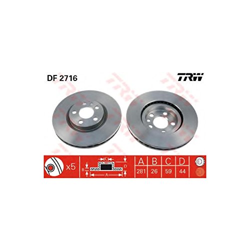 Disco de Freio TRW DF2716 (Para Volkswagen) TRW - Sistema de freios de veículos motorizados - disco freio, volkswagen, 1,6mm
