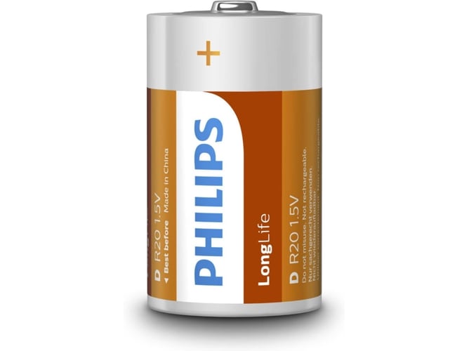 Pilhas Não Recarregáveis PHILIPS R20L2B/10 Philips - Baterias de uso geral - zinc-carbon, 1,5 V, R20, 10 pilhas