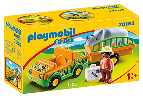 Playmobil 1.2.3 70182 Brinquedo de Construção PLAYMOBIL - Conjuntos de brinquedos - brinquedo de construção, veterinário, rinoceronte, veículo removível