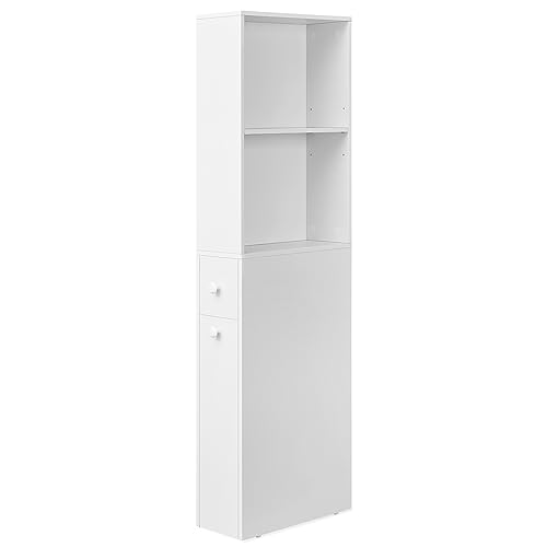Armário de Casa de Banho VASAGLE (Branco - 35.5x21.3x86.4 cm) VASAGLE - Armários de armazenamento e armários de bloqueio - MDF, madeira maciça, resistente ao desgaste, fácil de limpar