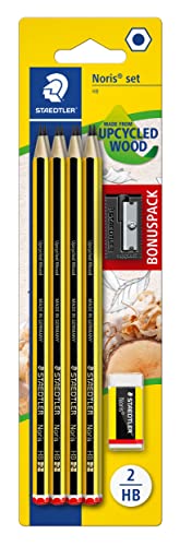 Lápis de Carvão STAEDTLER Noris (8 Unidades) Staedtler - Lápis - mina duplamente encolhida, resistentes à quebra, sacapuntas, goma de borrar, madeira pefc