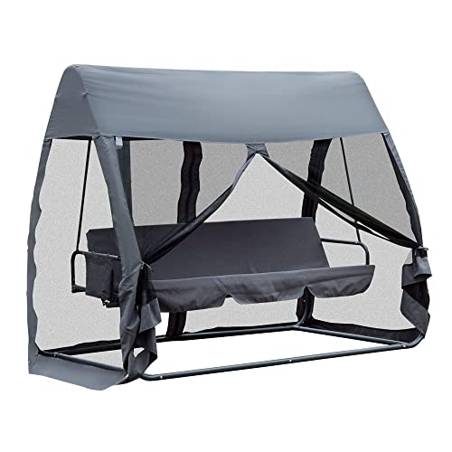 Baloiço com Cadeira Outsunny | 240x140x197 cm | Cinza Outsunny - Baloiços de alpendre - cadeira, 240x140x197 cm, cinza