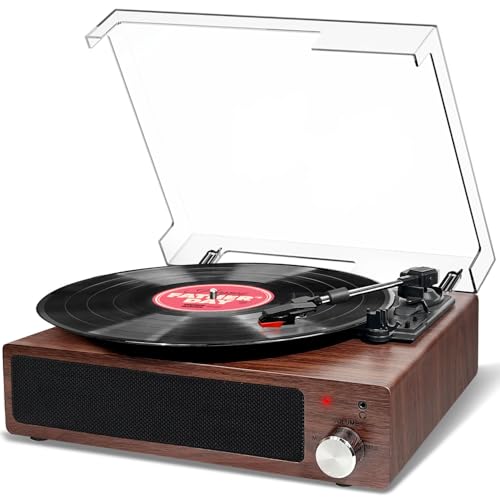 Gira-Discos Bluetooth FYDEE com 2 Altavoces e Suporte para Auscultadores (Castanho) FYDEE - Gira-discos e leitores de vinil - bluetooth, 2 altavoces, suporte auscultadores, portátil
