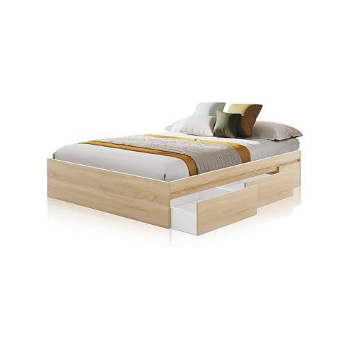 Cama DUEHOME Four Castanho (Castanho - Madeira - 156x196x37cm) duehome - Camas e estruturas de cama - madeira, castanho, armario, estrutura
