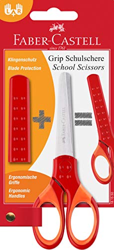 Tesoura Escolar Faber Castell Grip com Proteção de Lâmina e Zona de Agarrar Suave Faber-Castell - Ferramentas de corte e relevo para artesanato - tesoura, escolar, faber-castell, grip, proteção lâmina, zona agarre suave