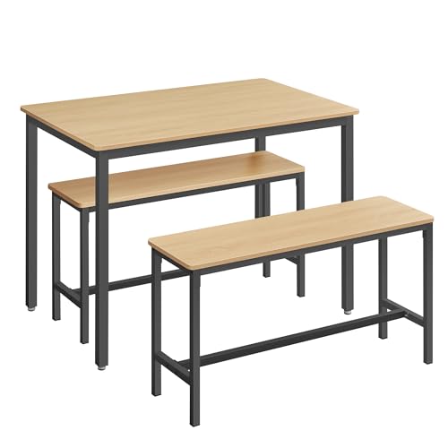 Conjunto de Refeição VASAGLE (Castanho - Aglomerado e Aço - 70x110x75 cm) VASAGLE - Mesas de cozinha e sala de jantar - aglomerado, aço, 70x110x75 cm, cadeira, bancada