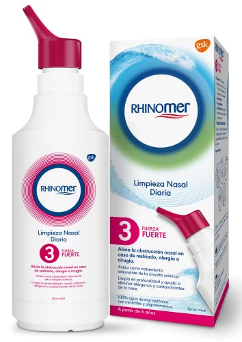 Spray nasal 100% água do mar - força forte 3 RHINOMER GlaxoSmithKline Consumer Healthcare s.a. - Antissépticos e produtos de limpeza - 100% água do mar, descongestionar, limpar fossas nasais, sem medicamentos