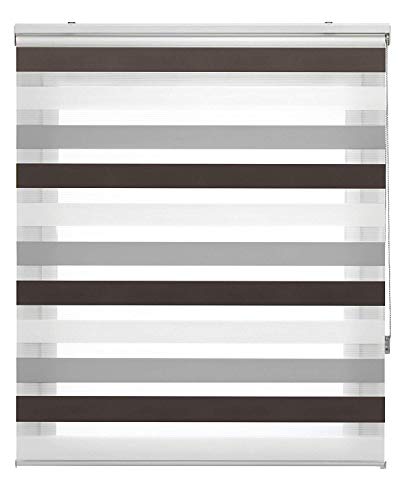 Estor Enrolável LORAS Castanho e Cinzento Zebra Textil - Persianas e cortinas - poliéster, metal, parede, teto