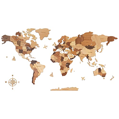 Mapa do Mundo 3D Madeira Grande 150X85Cm CREAWOO shenzhenshilianggukejiyouxiangongsi - Obras de arte - mapa, mundo, madeira, grande