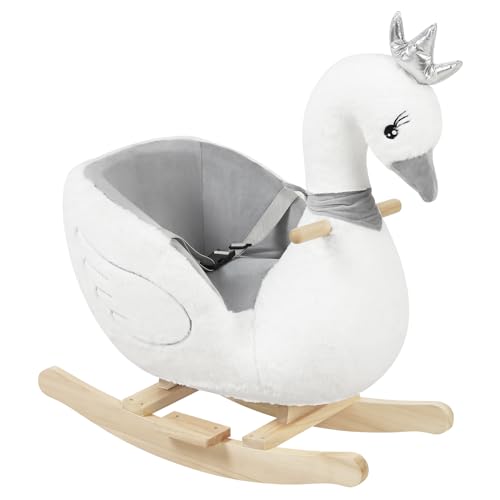 Baloiço WOLTU para bebé (Branco e Cinzento - 54x52x70 cm) WOLTU - Brinquedos - 54x52x70 cm, felpa macia, cinto de segurança, base em madeira