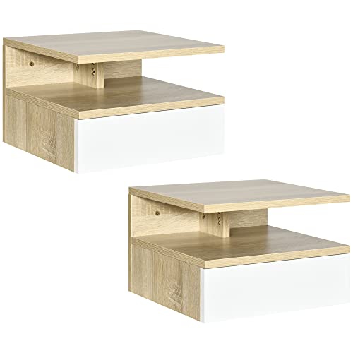 Conjunto de 2 Mesas de Cabeceira HOMCOM | 35 x 32 x 22,5 cm - Castanho e Branco SPANISH AOSOM - Mesinhas de cabeceira - mesa de cabeceira, conjunto 2, castanho, branco