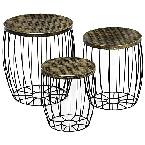Conjunto de 3 Mesa de Jardim Outsunny | Preto SPANISH AOSOM - Móveis de exterior - 3 mesas, industrial, apiláveis, estrutura metálica